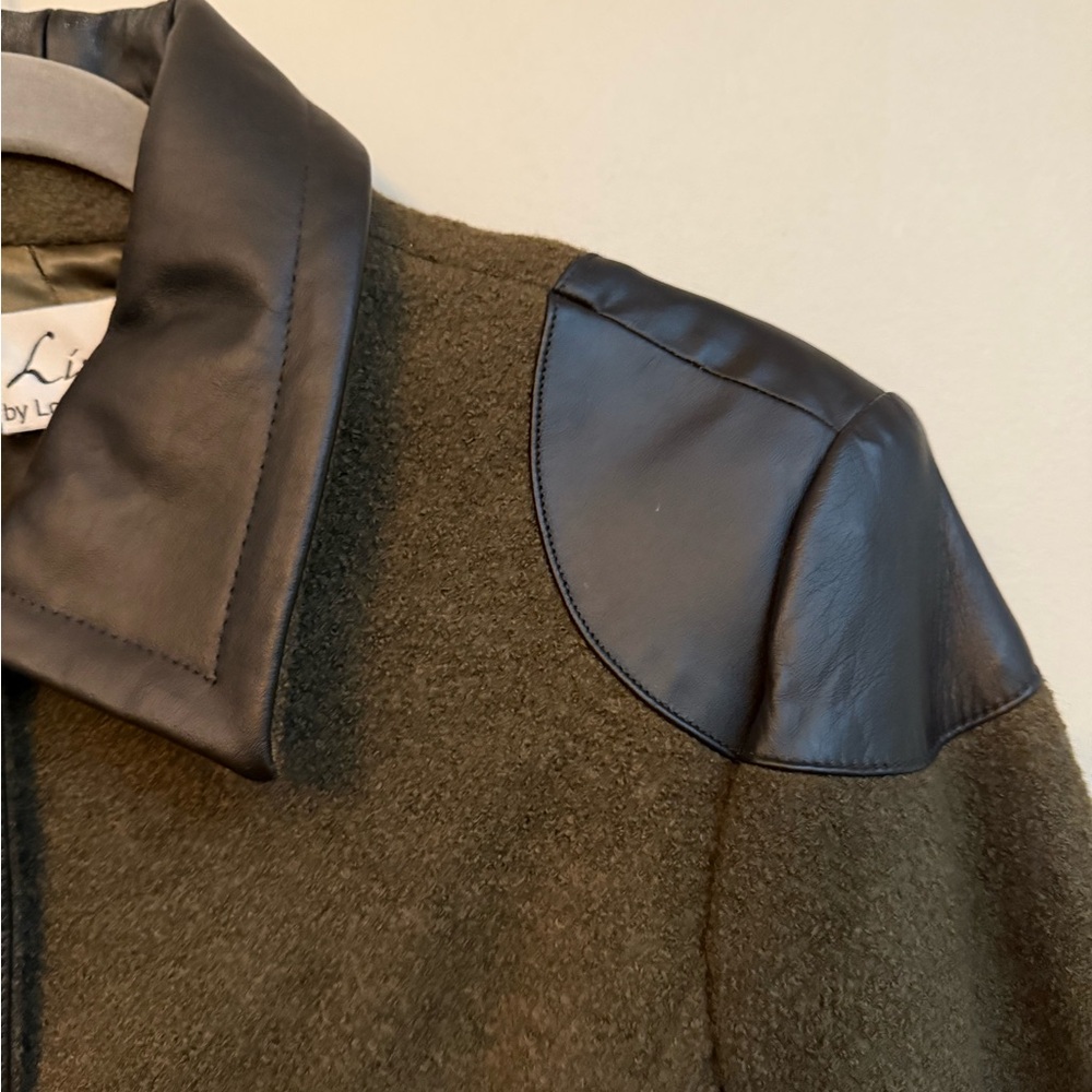 Olive Green Women's Vtg Barbour-Style Jacket with Black Leather Accents - Picture 4 of 5